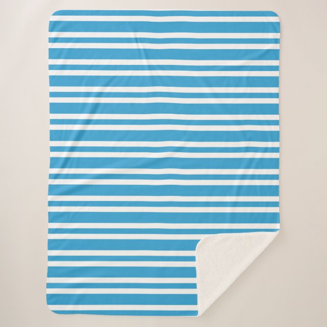 Blue White Stripes Pattern Sherpa Blanket (Front)