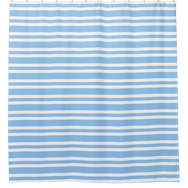 Blue White Stripes Pattern Shower Curtain (Front)
