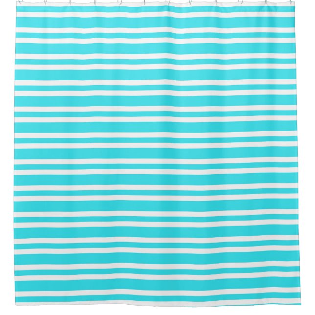 Blue White Stripes Pattern Shower Curtain (Front)