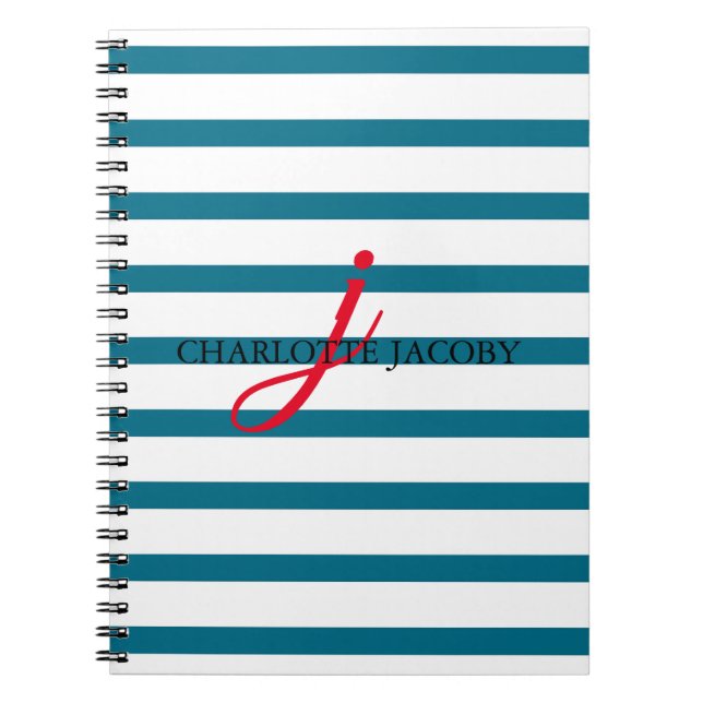 Blue & White Stripes Personalised Notebook (Front)