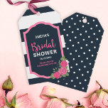 Blue White Stripes Pink Roses Bridal Shower Gift Tags<br><div class="desc">Adorn your favour gifts with a personal touch; this bridal shower gift tag features pink roses against blue and white stripes. Do take a look at the other matching Bridal Shower items including invitation here http://www.zazzle.com/collections/blue_white_with_pink_roses_bridal_shower-119884727985502800?rf=238364477188679314 Personalise it by replacing the placeholder text. For more options such as to change the...</div>