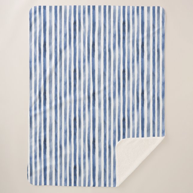 Blue White Stripes  Sherpa Blanket (Front)
