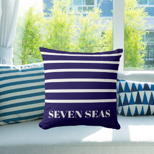 Blue white stripes yacht name cushion