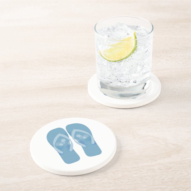 Blue White Summer Beach Flip Flops Coaster (Side)