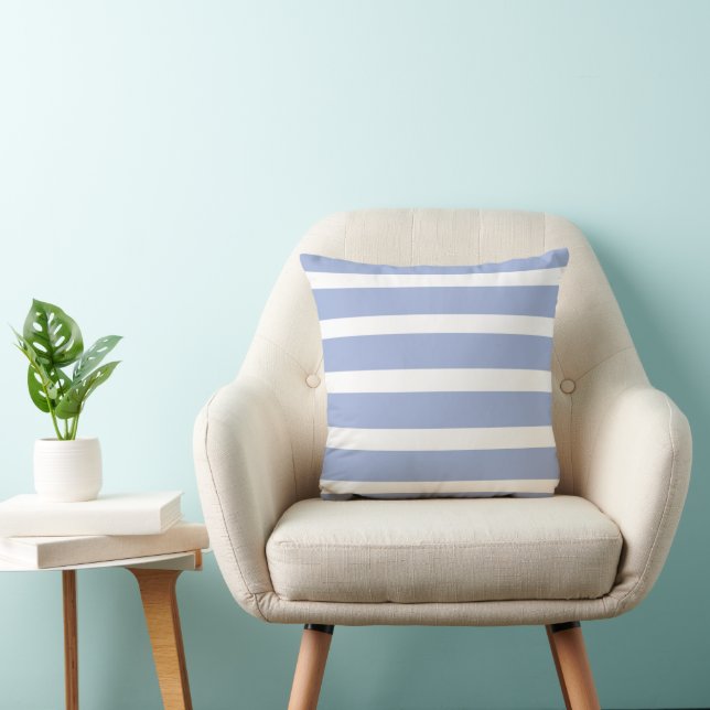 Blue White Summer Coastal Stripe  Cushion (Chair)