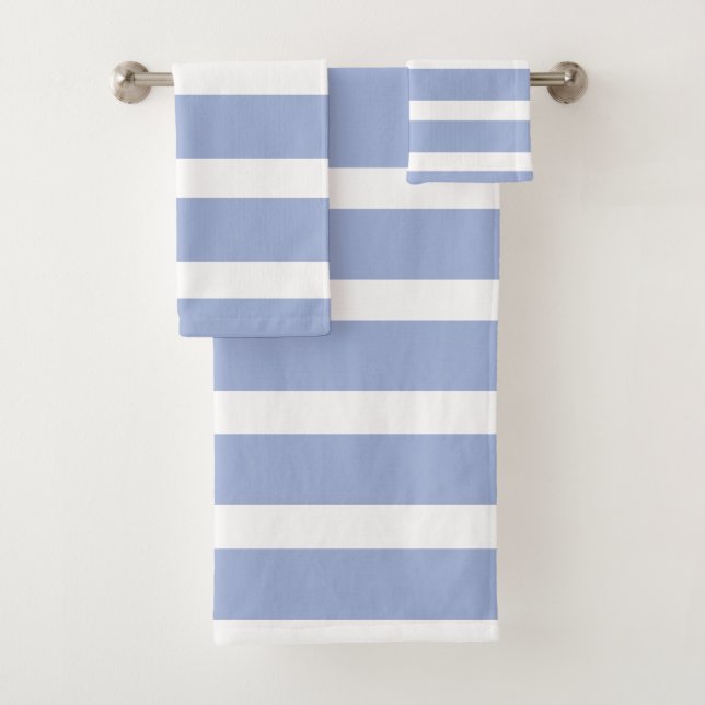 Blue White Summer Coastal Stripe Pattern Bath Towel Set (Insitu)