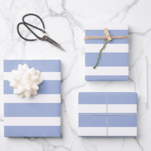 Blue White Summer Coastal Stripe Pattern Wrapping Paper Sheet