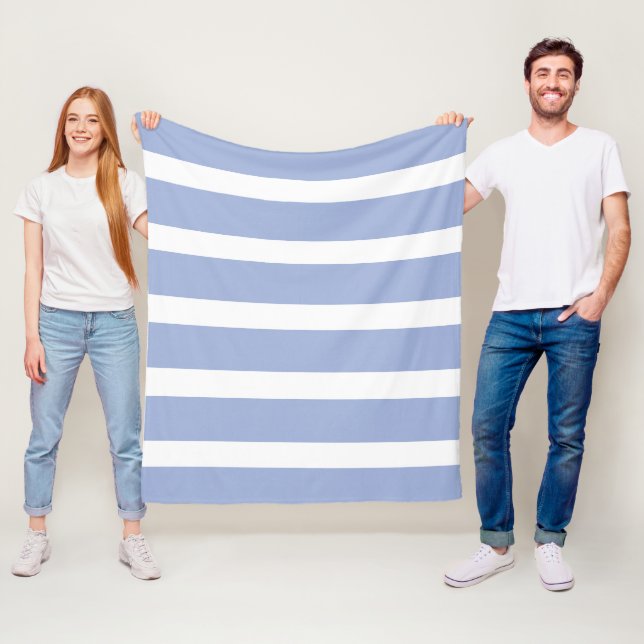 Blue White Summer Coastal Stripes Fleece Blanket (In Situ)