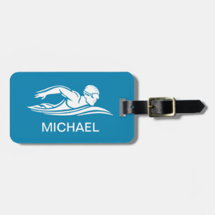 Blue White Swimmer Swimming Pool Water Custom Luggage Tag