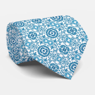 Blue & White Swirl Floral Pattern Tie