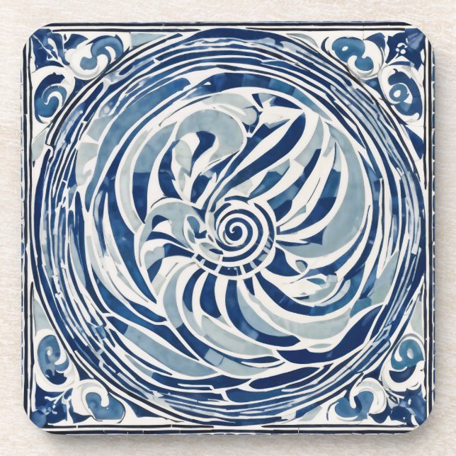 Blue White Swirl Pattern 02 Coaster (Front)