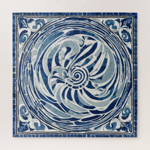 Blue White Swirl Pattern 02 Jigsaw Puzzle