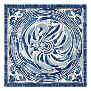 Blue White Swirl Pattern 02 Photo Print