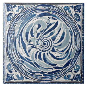 Blue White Swirl Pattern 02 Tile