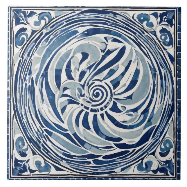 Blue White Swirl Pattern 02 Tile (Front)
