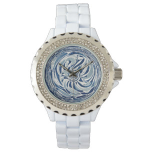 Blue White Swirl Pattern 02 Watch