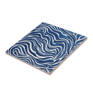 Blue White Swirl Pattern 06 Tile
