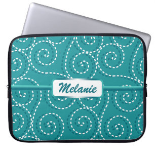 Blue White Swirls Personalised Name Laptop Sleeve