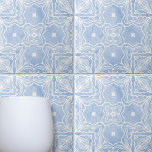 Blue White Symmetrical Pattern with Marble Look Tile<br><div class="desc">This ceramic tile features intricate symmetrical patterns painted in various shades of blue. The central design, resembling a flower or star shape, is surrounded by ornate lines and curves, creating a captivating visual effect. At each corner of the tile, there are four similar designs that appear to be abstract representations...</div>