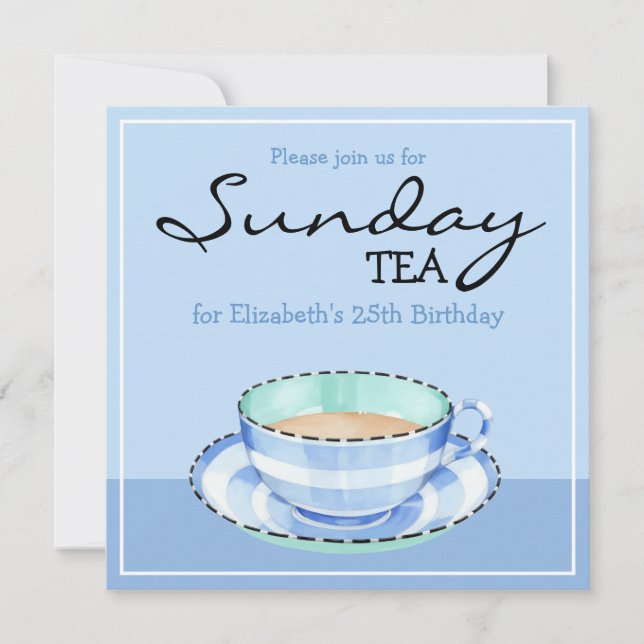 Blue White Teacup blue Birthday Tea Invitation (Front)