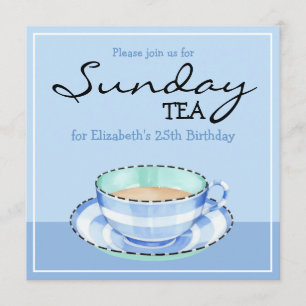Blue White Teacup blue Birthday Tea Invitation