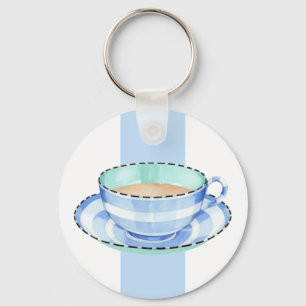 Blue White Teacup white blue Keychain