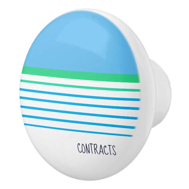 Blue white teal greenstriped custom modern coastal ceramic knob (Right)