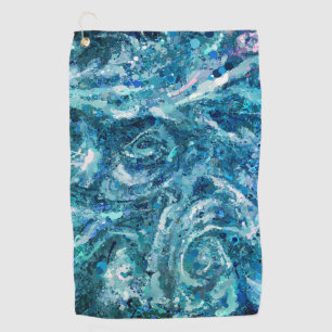 Blue White Teal Sea Waves Splash Abstraction Golf Towel