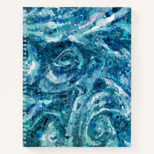 Blue White Teal Sea Waves Splash Abstraction Notebook