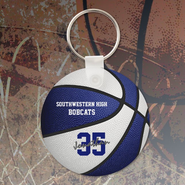 blue white team colors boys girls basketball key ring (Creator Uploaded)