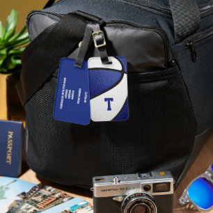 blue white team colors boys girls basketball luggage tag