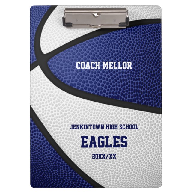blue white team colours basketball coach clipboard (Front)