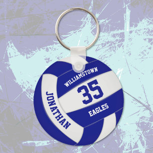 blue white team colours boys girls volleyball key ring