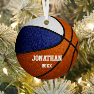 blue white team colours girls boys basketball metal tree decoration
