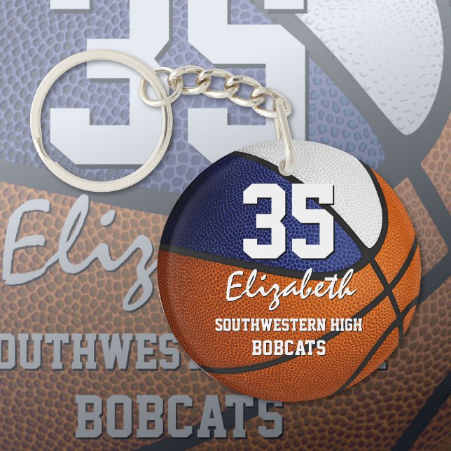 Blue white team colours play like a girl basketbal key ring (Creator Uploaded)