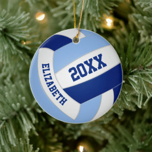 blue white team colours sports volleyball ceramic tree decoration