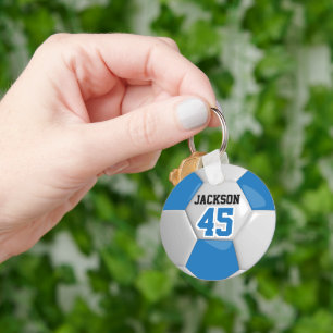 Blue & White Team Soccer Ball Key Ring