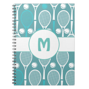 Blue & White Tennis Rackets Balls Player Name Cute Notebook