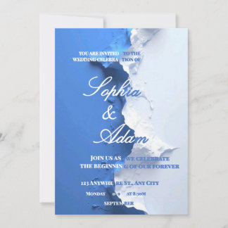 Blue & White Textured Art Wedding Invitation
