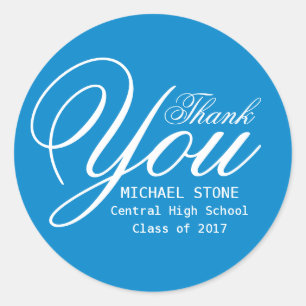 Blue & White Thank You Graduation Stickers Custom