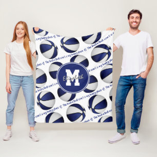 blue white The basketball court is my happy place Fleece Blanket