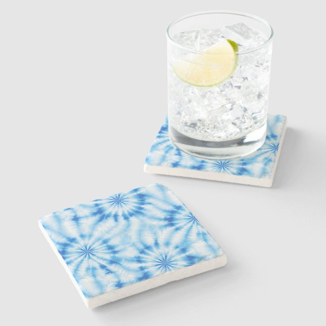 Blue White Tie Dye Stone Coaster (Side)
