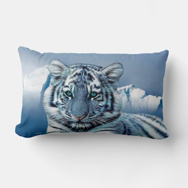 Blue White Tiger Lumbar Cushion (Front)
