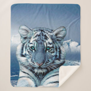 Blue White Tiger Sherpa Blanket