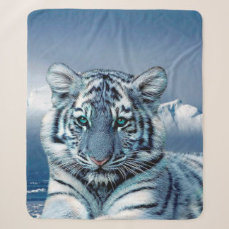 Blue White Tiger Sherpa Blanket