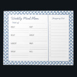 Blue & White Tile Weekly Meal Planer  Notepad<br><div class="desc">This notepad has a weekly planner on every page,  with separate boxes for each day of the week and a large box for your grocery list. Start you week fresh with this Preppy watercolor blue and white tile design weekly meal planner.</div>