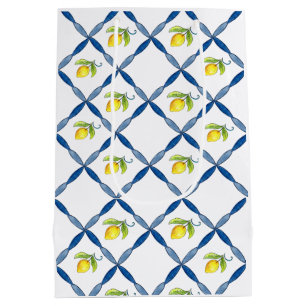 Blue & White Tile with Lemons Medium Gift Bag