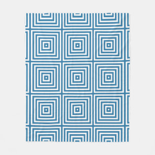 Blue & White Tiled Nested Box Repeat Pattern Fleece Blanket