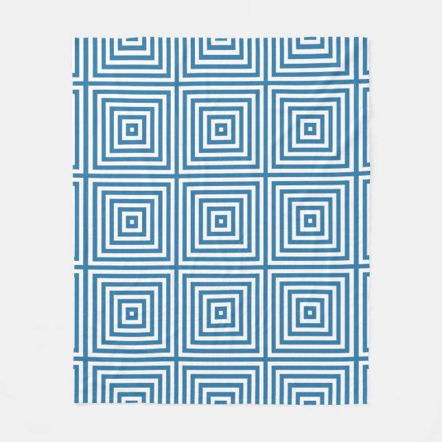Blue & White Tiled Nested Box Repeat Pattern Fleece Blanket (Front)
