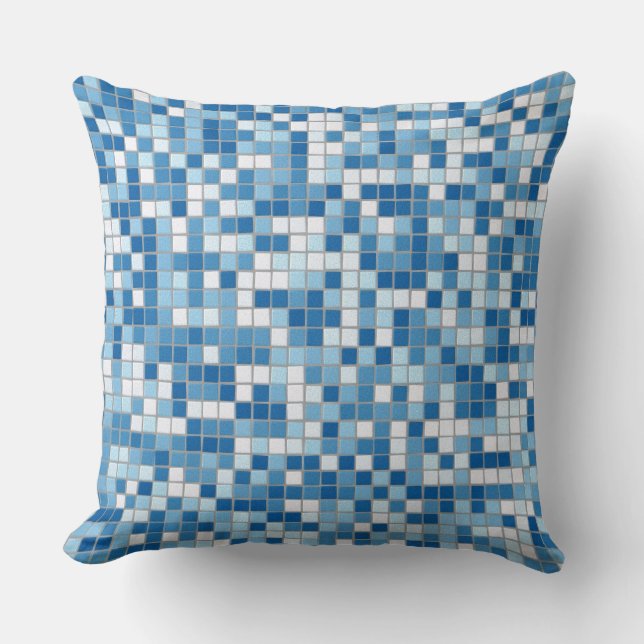 blue white tiles throw pillow (Front)